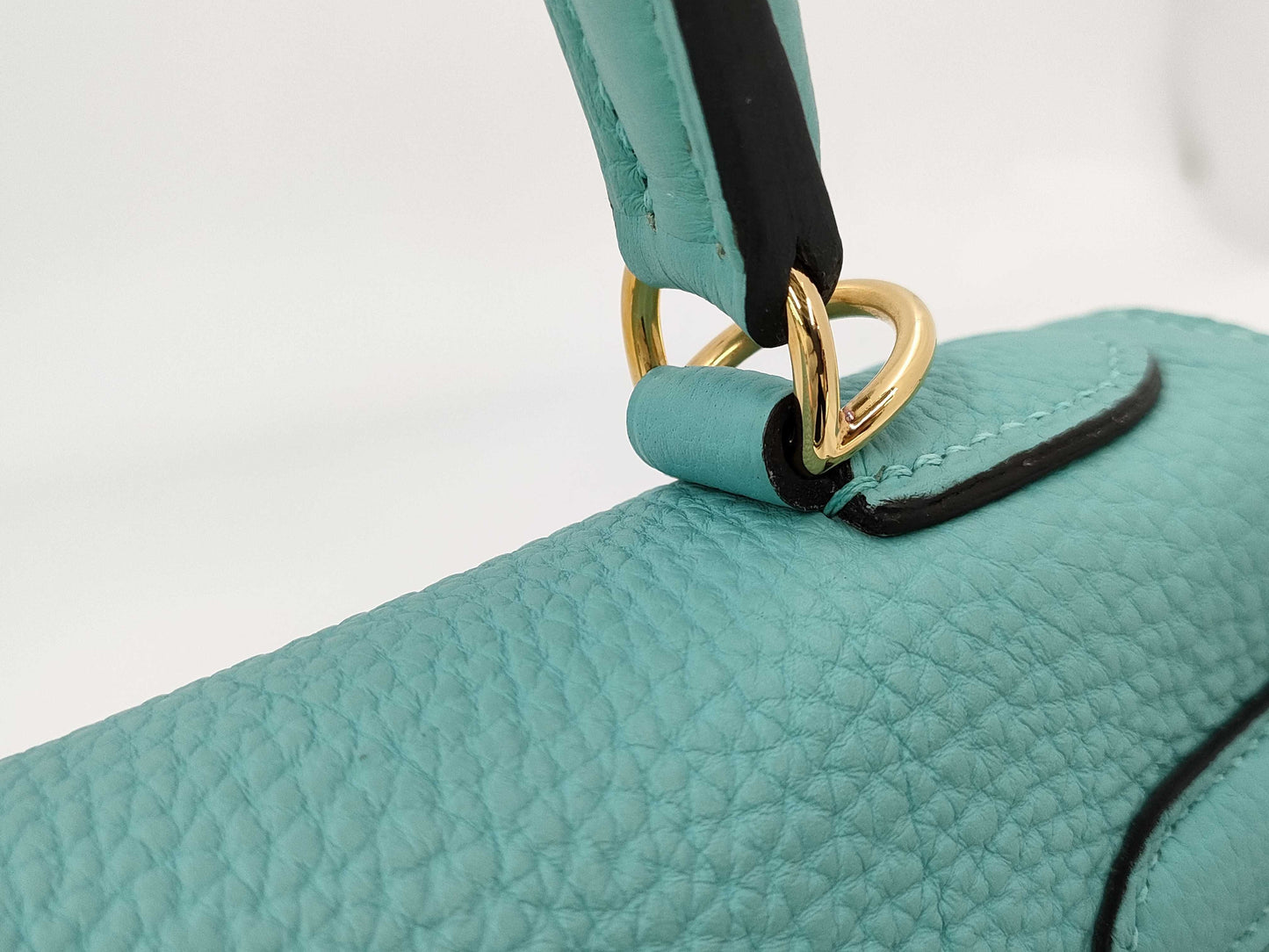 HERMES Kelly 28 Togo Blue Atoll Handbag with GD Hardware and T Stamp