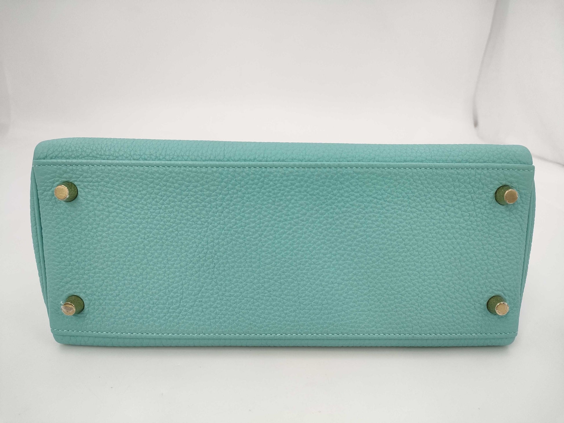 HERMES Kelly 28 Togo Blue Atoll Handbag with GD Hardware and T Stamp