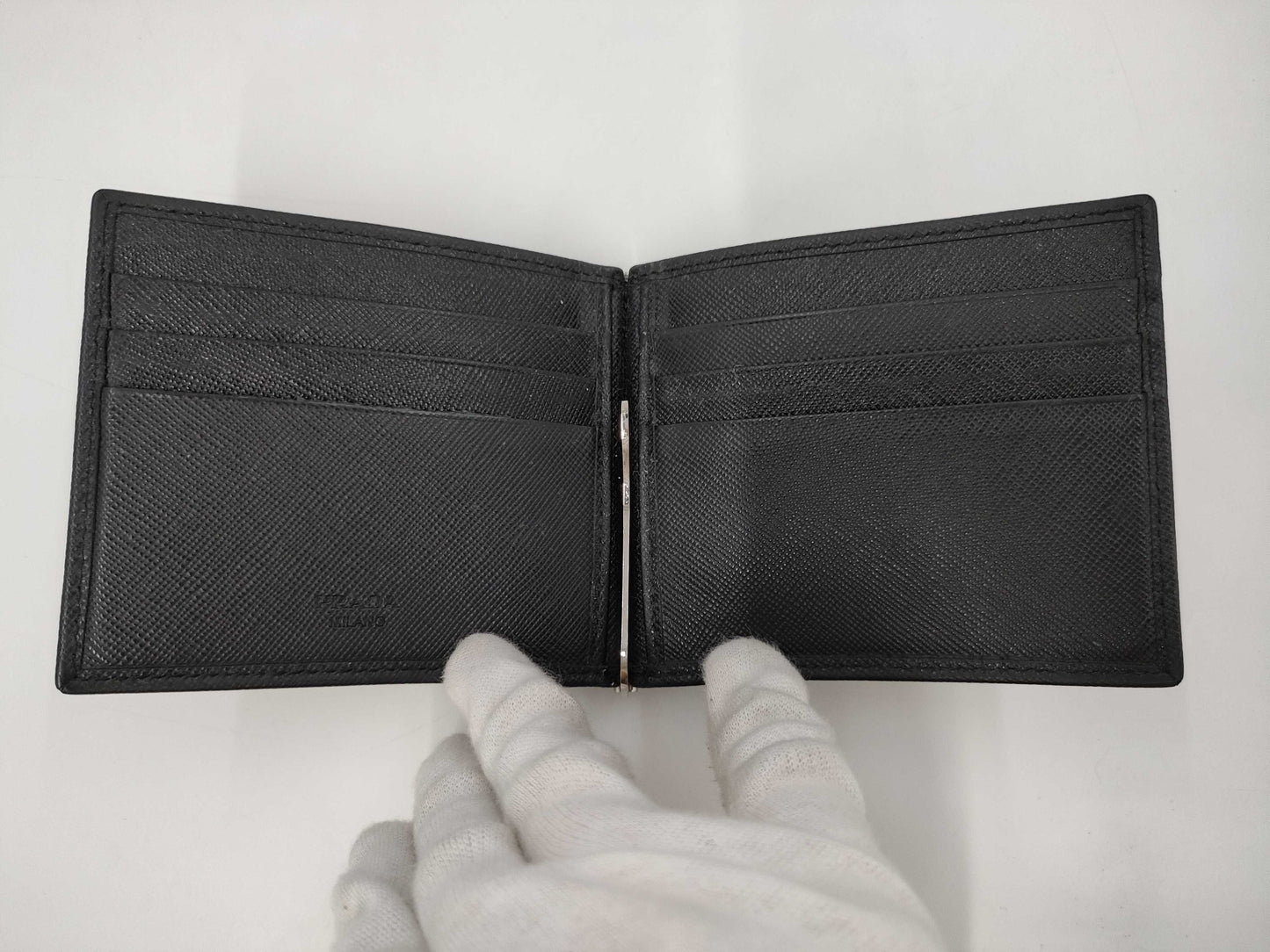 PRADA Prada Bifold Money Clip Leather Card Case/Pass Case/Business Card Holder