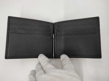 PRADA Prada Bifold Money Clip Leather Card Case/Pass Case/Business Card Holder