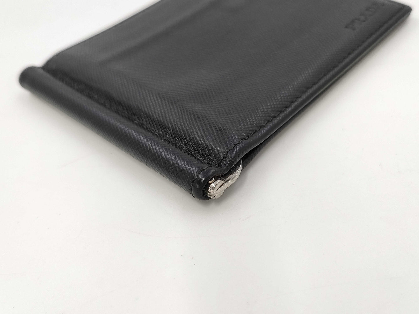 PRADA Prada Bifold Money Clip Leather Card Case/Pass Case/Business Card Holder