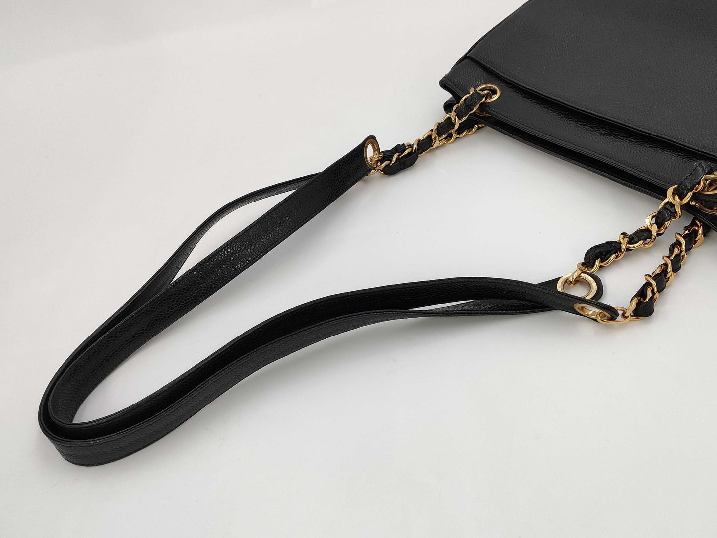 CHANEL Caviar Skin Triple Coco Chain Tote Shoulder Bag with Seal