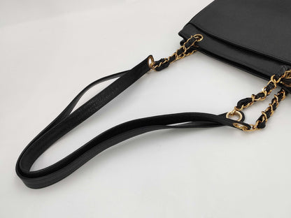 CHANEL Caviar Skin Triple Coco Chain Tote Shoulder Bag with Seal