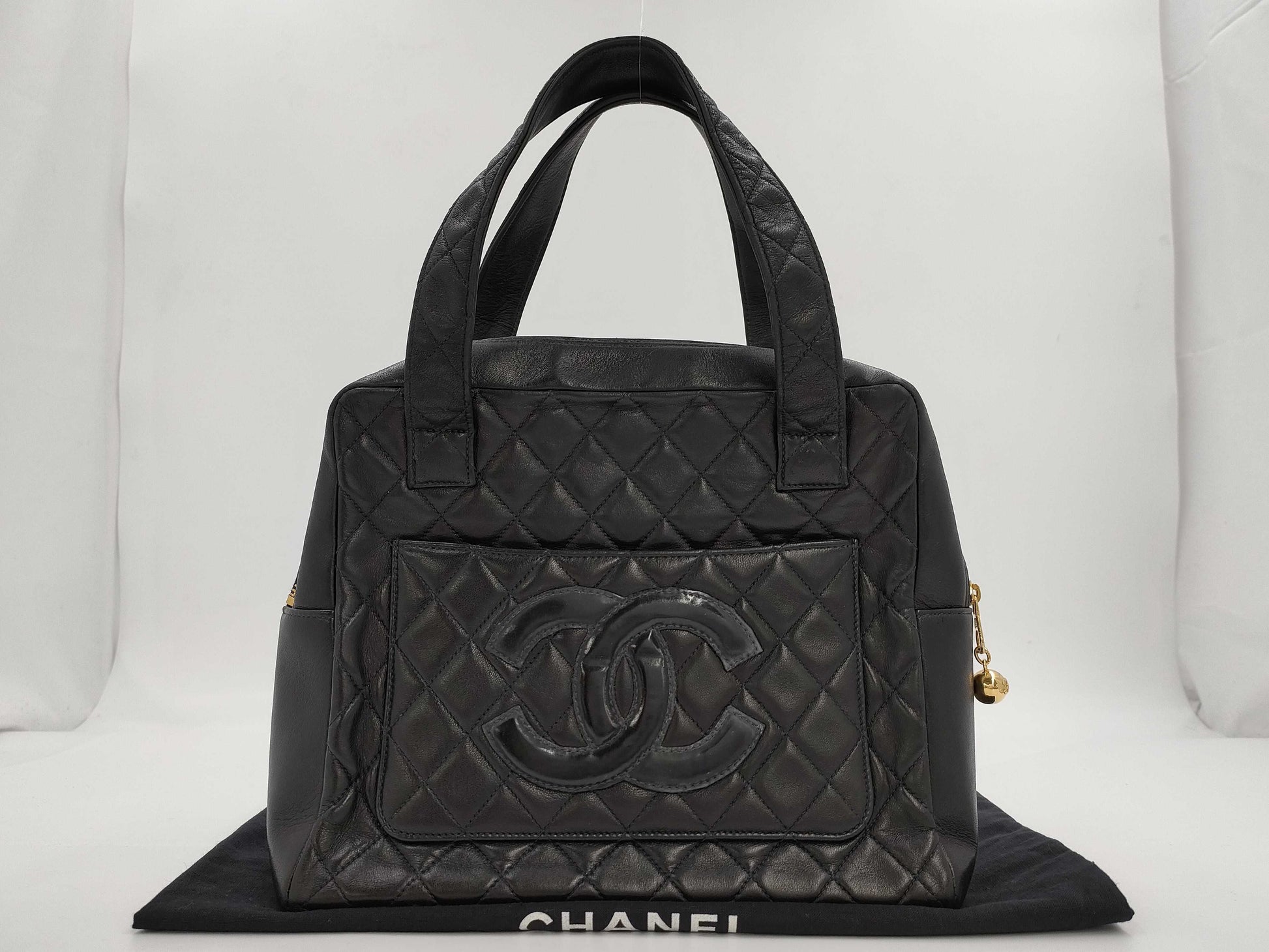 CHANEL Coco Mark Matelasse Black Handbag with Seal and Card