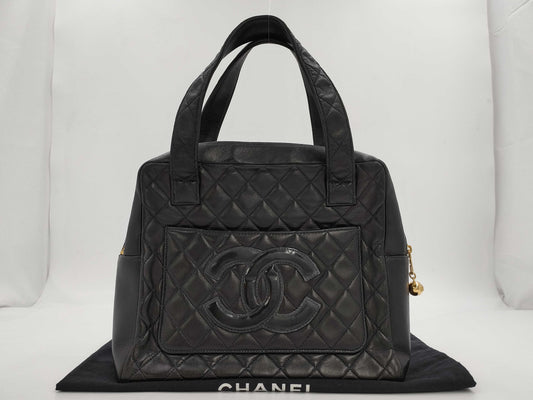 CHANEL Coco Mark Matelasse Black Handbag with Seal and Card