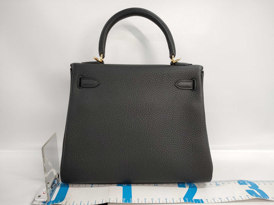 HERMES Kelly 25 Togo Black Handbag with Gold Hardware and Double Stamp