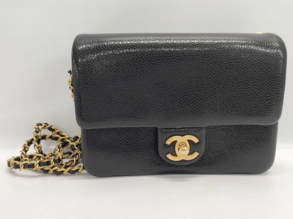 CHANEL Turnlock Caviar Skin Shoulder Bag Plate Shoulder Bag