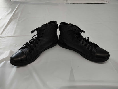 LOUIS VUITTON Monogram Leather High-Top Sneakers in Black, Size 37