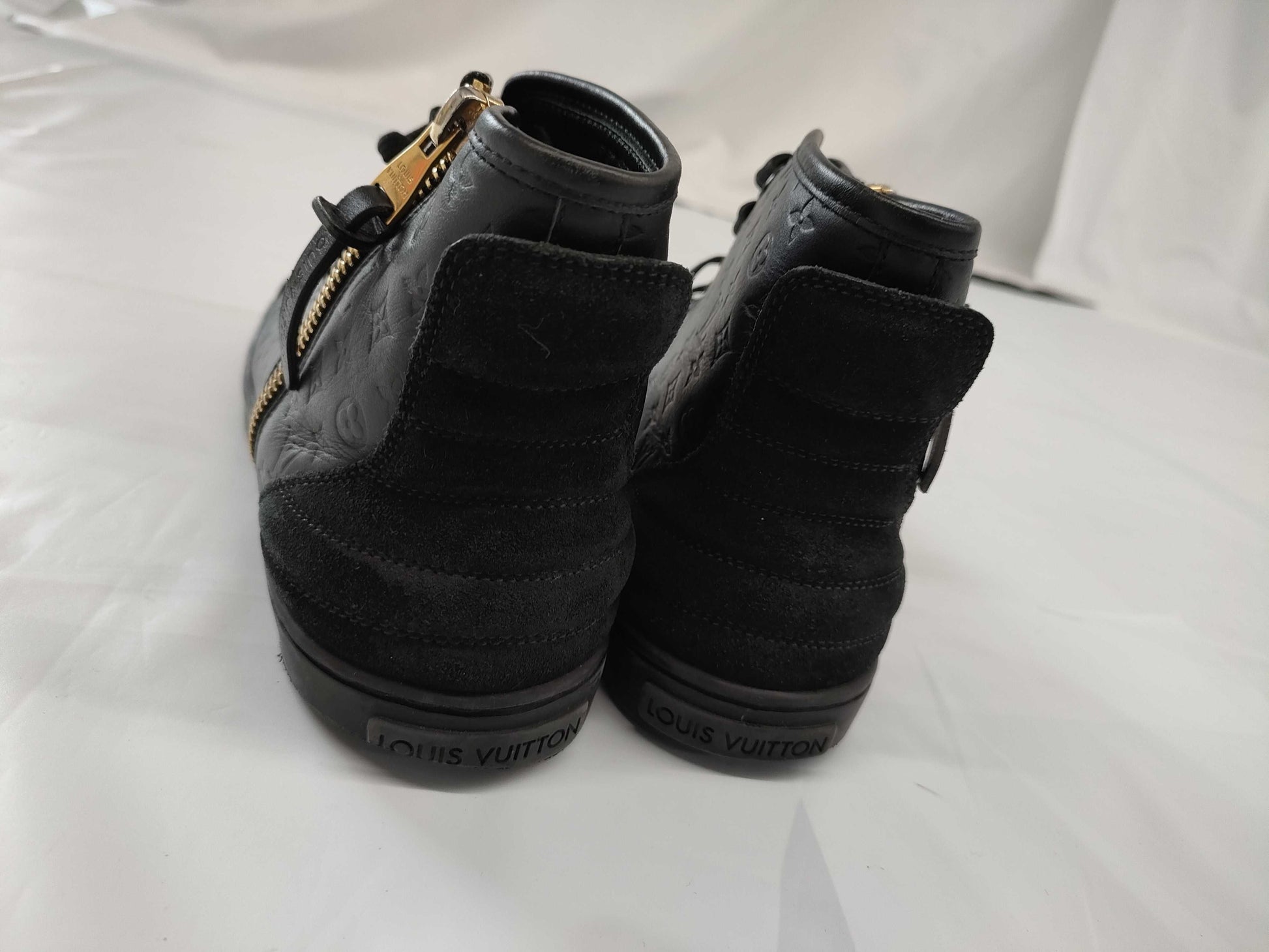 LOUIS VUITTON Monogram Leather High-Top Sneakers in Black, Size 37