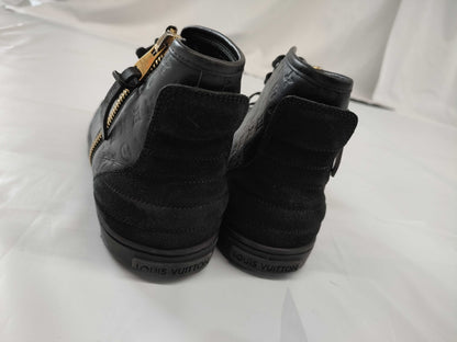 LOUIS VUITTON Monogram Leather High-Top Sneakers in Black, Size 37