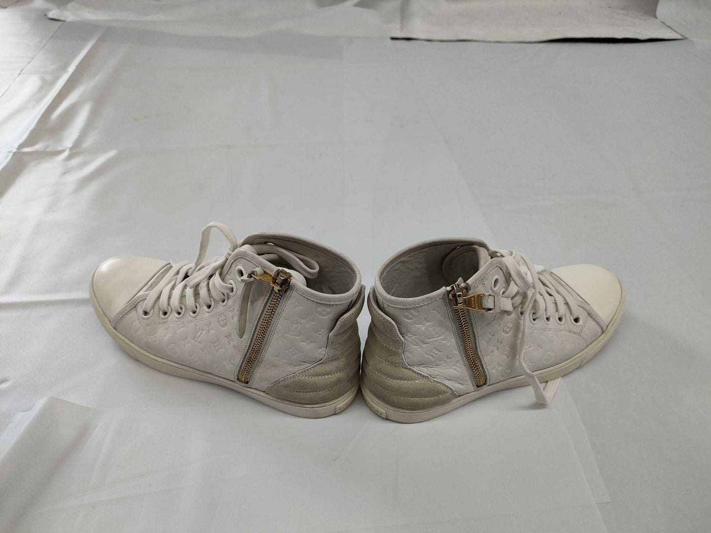 LOUIS VUITTON Monogram Leather High-Top Sneakers White Size 35.5