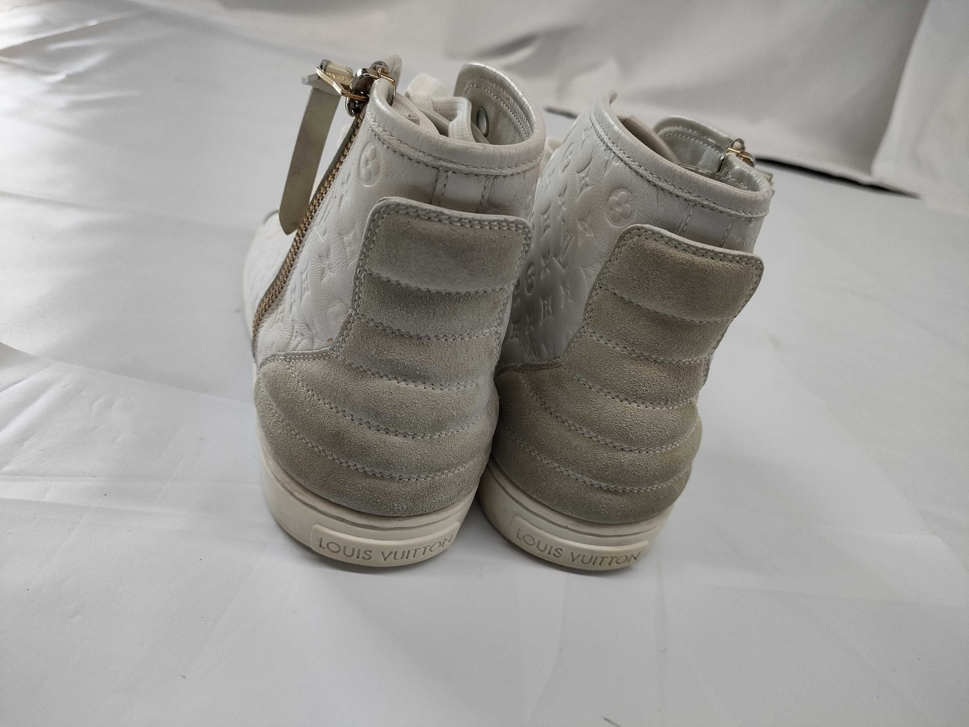 LOUIS VUITTON Monogram Leather High-Top Sneakers White Size 35.5