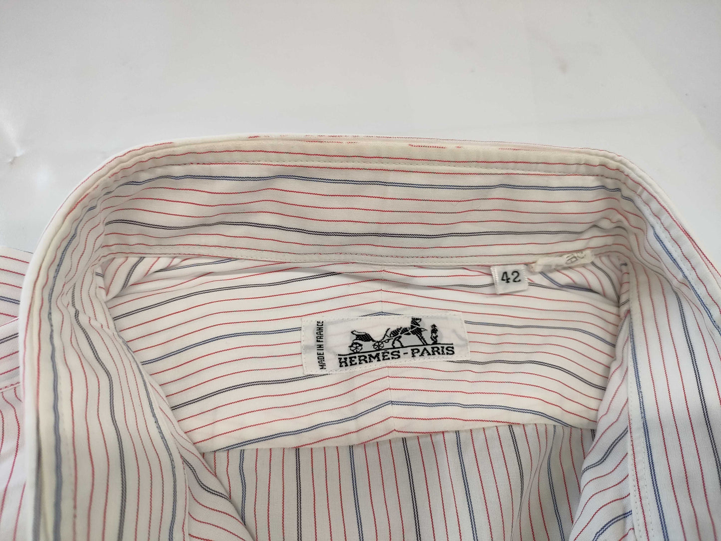 HERMES Logo Embroidered Striped Shirt Size 42
