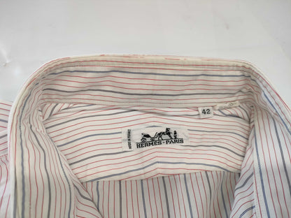 HERMES Logo Embroidered Striped Shirt Size 42