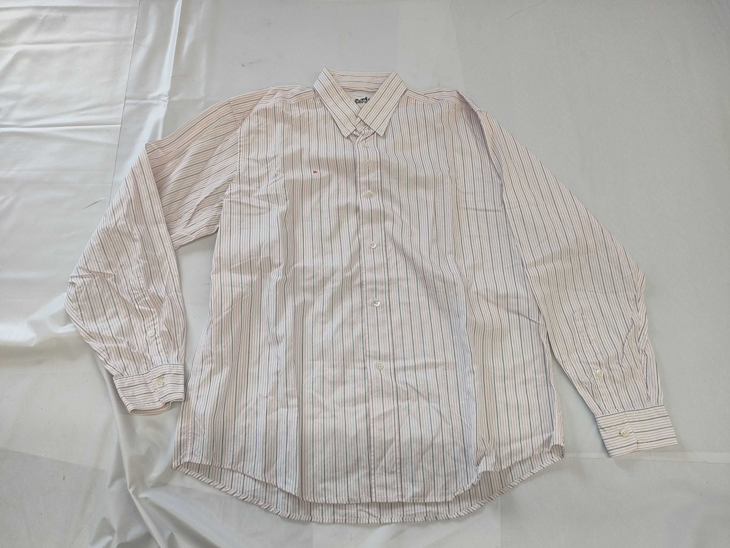 HERMES Logo Embroidered Striped Shirt Size 42
