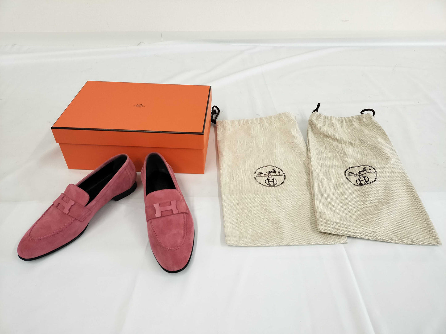 HERMES Paris Moccasin Suede Loafers Size 36.5