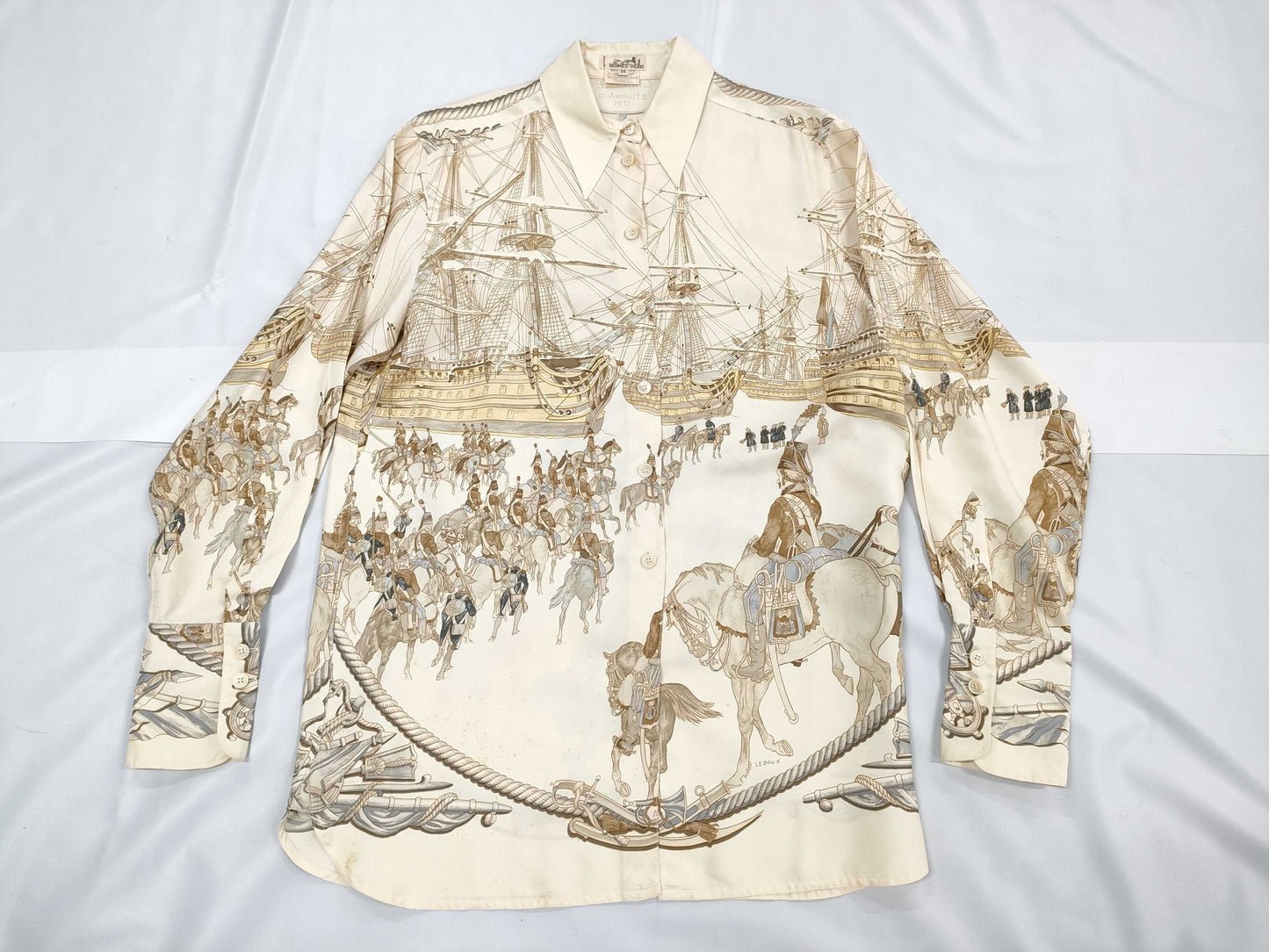 HERMES Silk Scarf Pattern Shirt Size 38