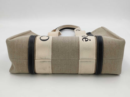 Chloe Woody Medium White Canvas Tote Bag