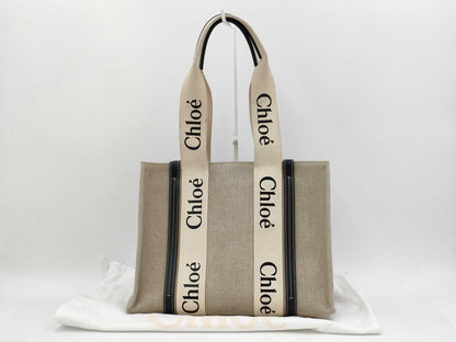Chloe Woody Medium White Canvas Tote Bag