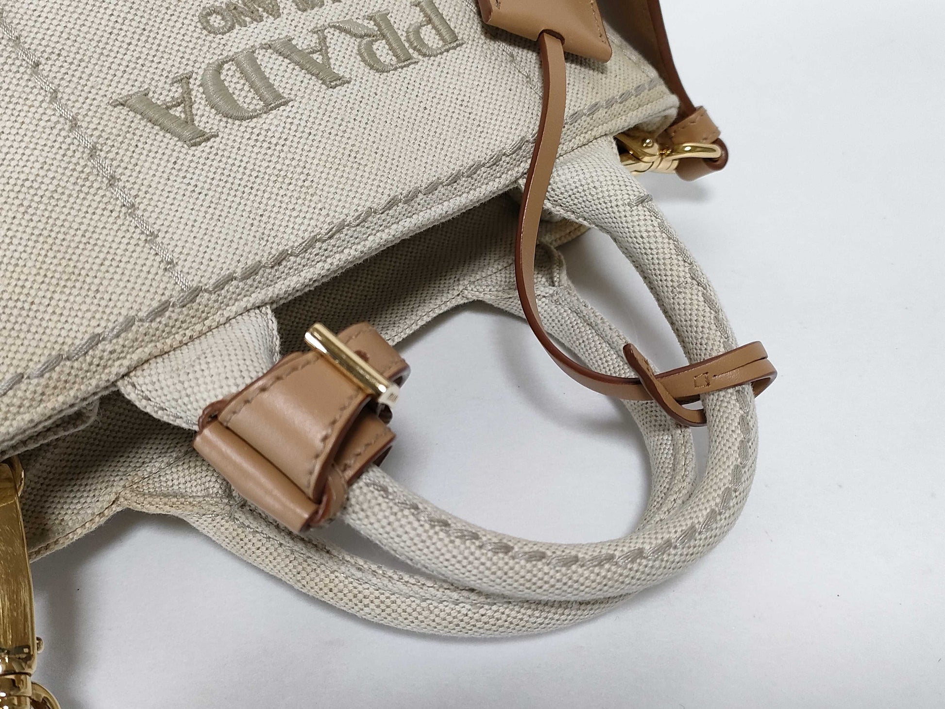 PRADA RFID Linen Blend Mini Handbag Shoulder Bag Handbag