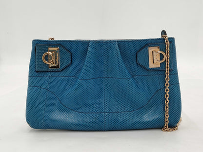Salvatore Ferragamo Ferragamo Lizard Blue Shoulder Bag