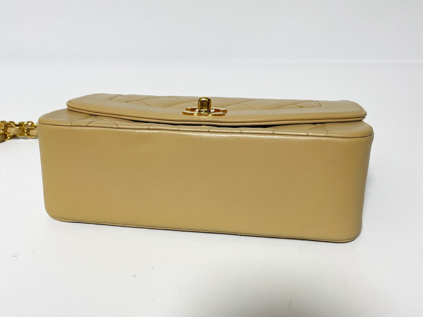 CHANEL Diana Beige Lambskin Matelasse Shoulder Bag with Seal