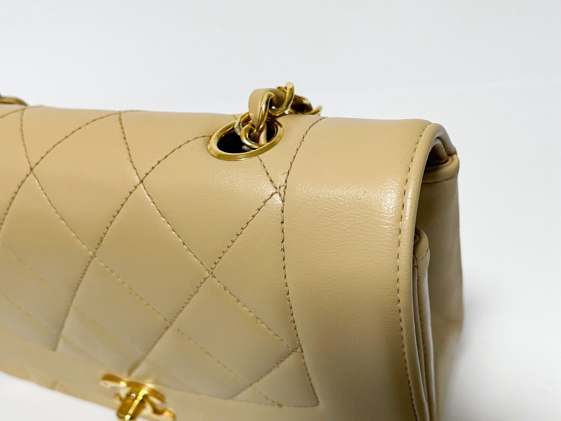 CHANEL Diana Beige Lambskin Matelasse Shoulder Bag with Seal