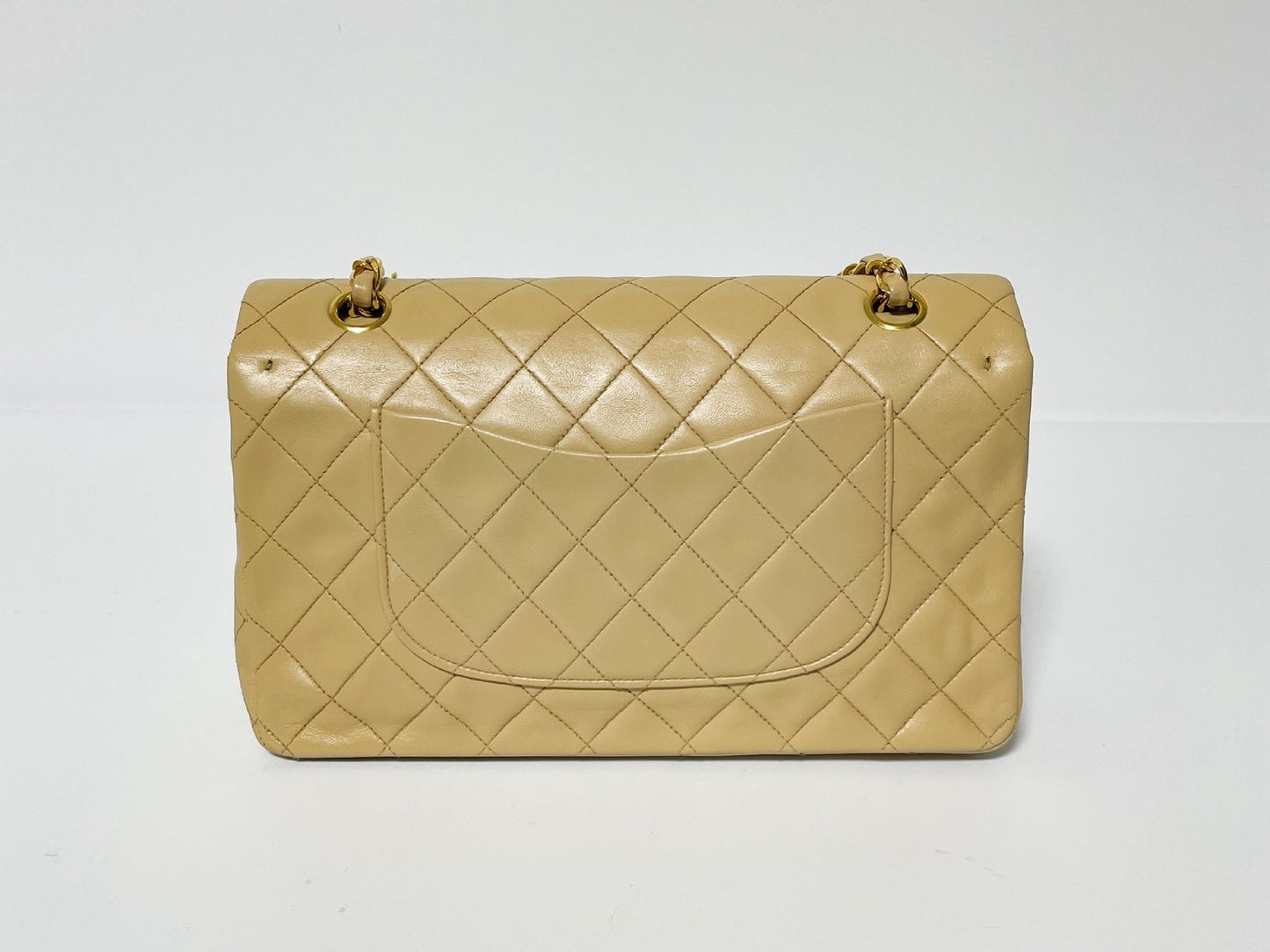 CHANEL Double Flap Matelasse Beige Lambskin Shoulder Bag with Seal