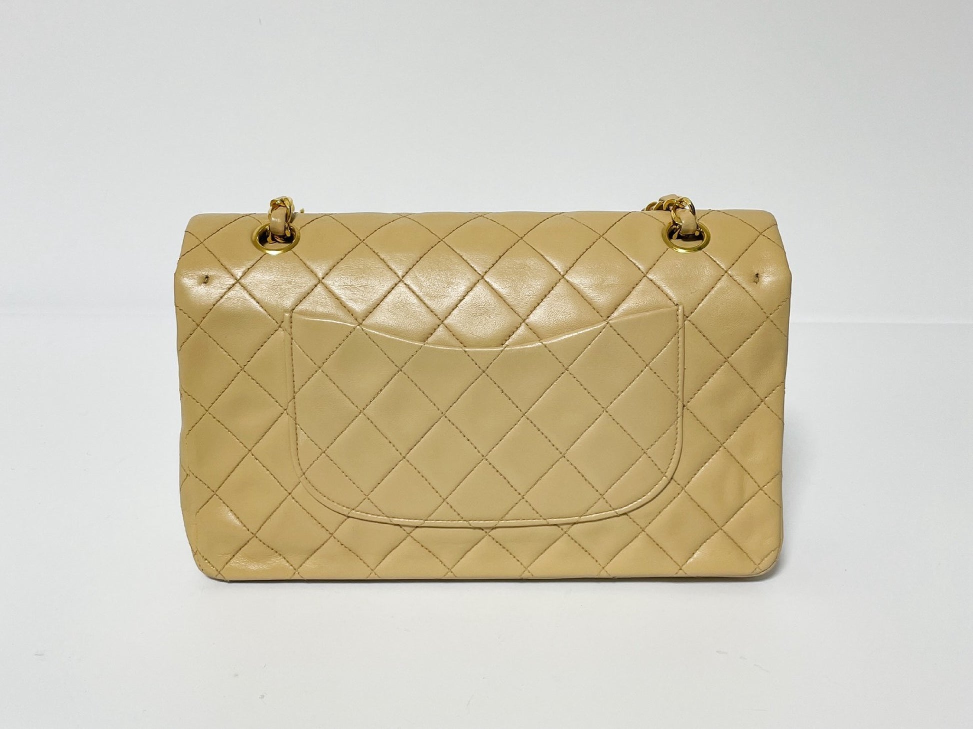 CHANEL Double Flap Matelasse Beige Lambskin Shoulder Bag with Seal