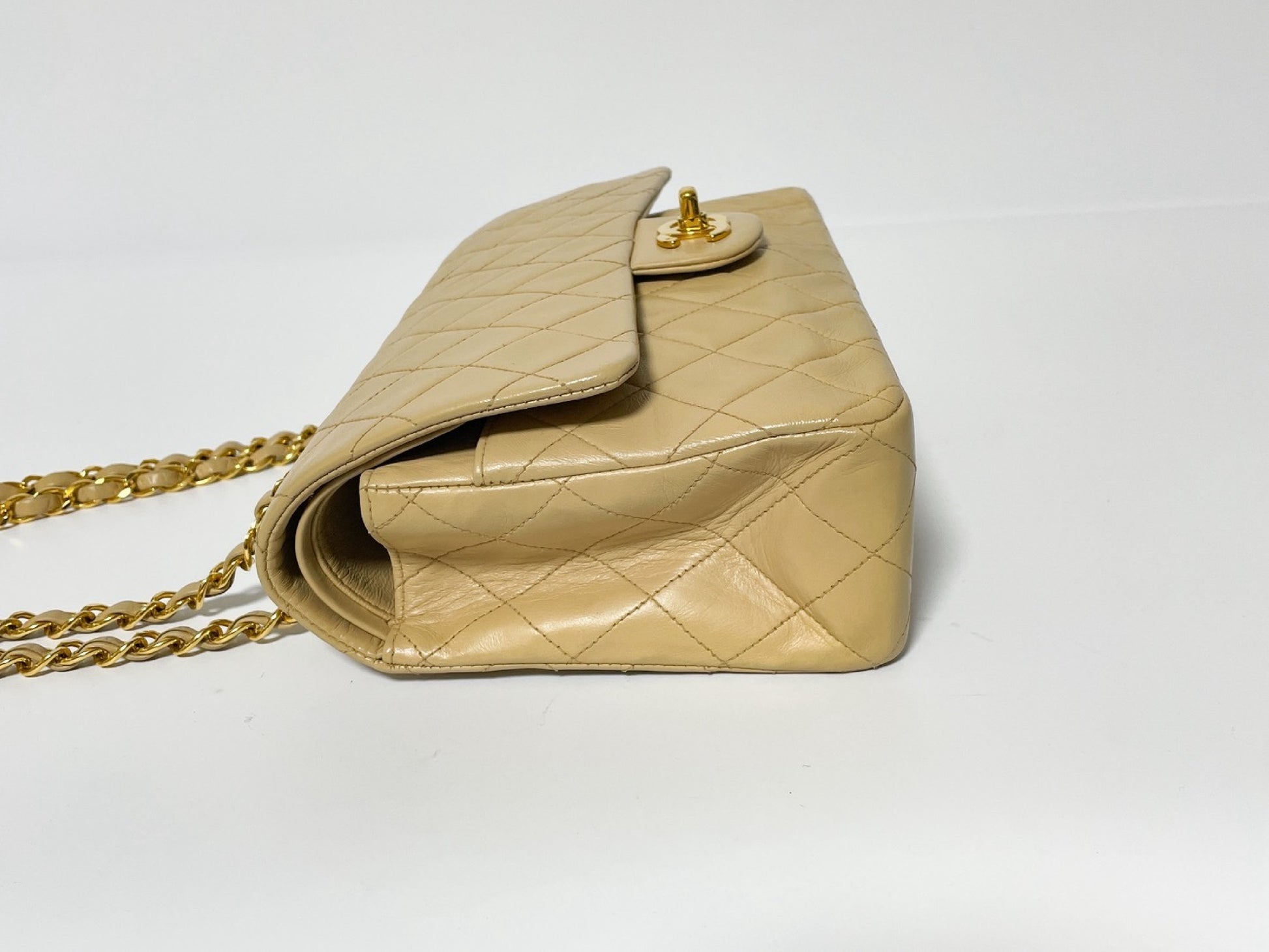 CHANEL Double Flap Matelasse Beige Lambskin Shoulder Bag with Seal