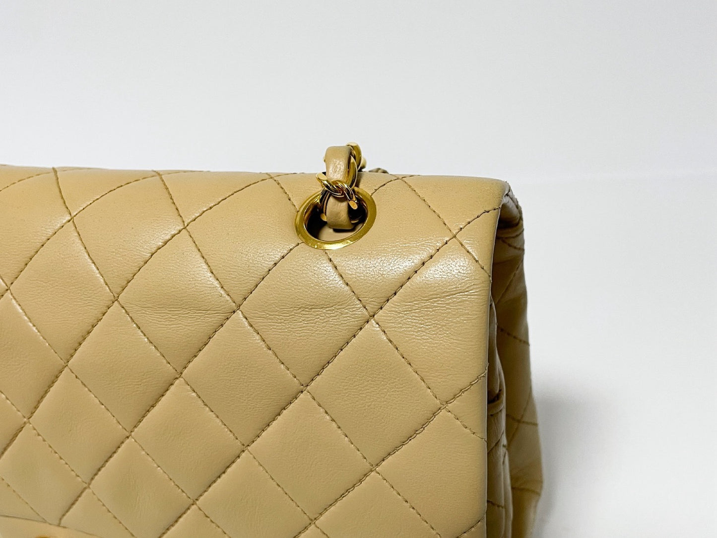 CHANEL Double Flap Matelasse Beige Lambskin Shoulder Bag with Seal