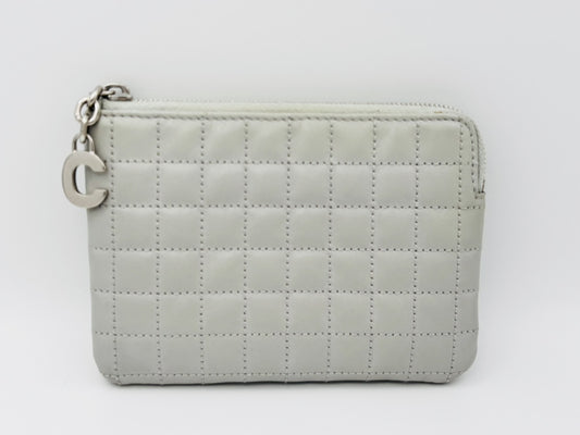 CELINE C Charm Quilted Calfskin Leather Coin Case, Light Grey