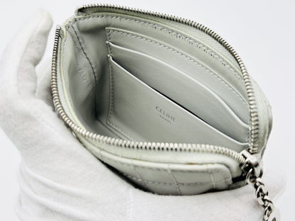 CELINE C Charm Quilted Calfskin Leather Coin Case, Light Grey