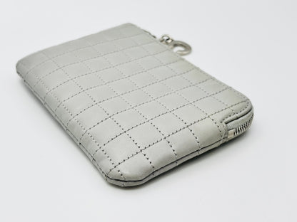 CELINE C Charm Quilted Calfskin Leather Coin Case, Light Grey