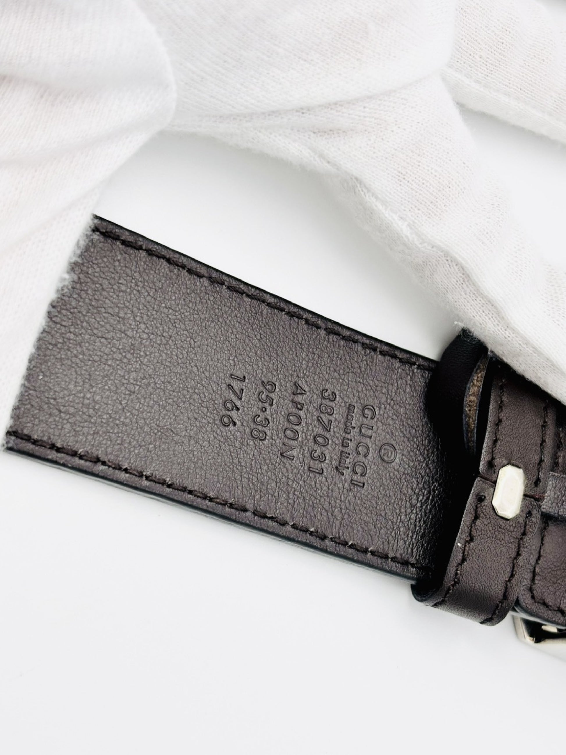 GUCCI 387031 Interlocking G Leather Belt 95/38 Brown Belt