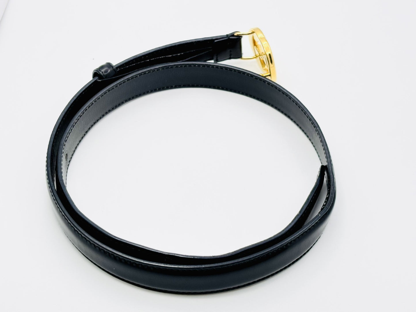 GUCCI 036, 1046, 0980 Interlocking G Leather Belt 70/28 Black x Gold Belt