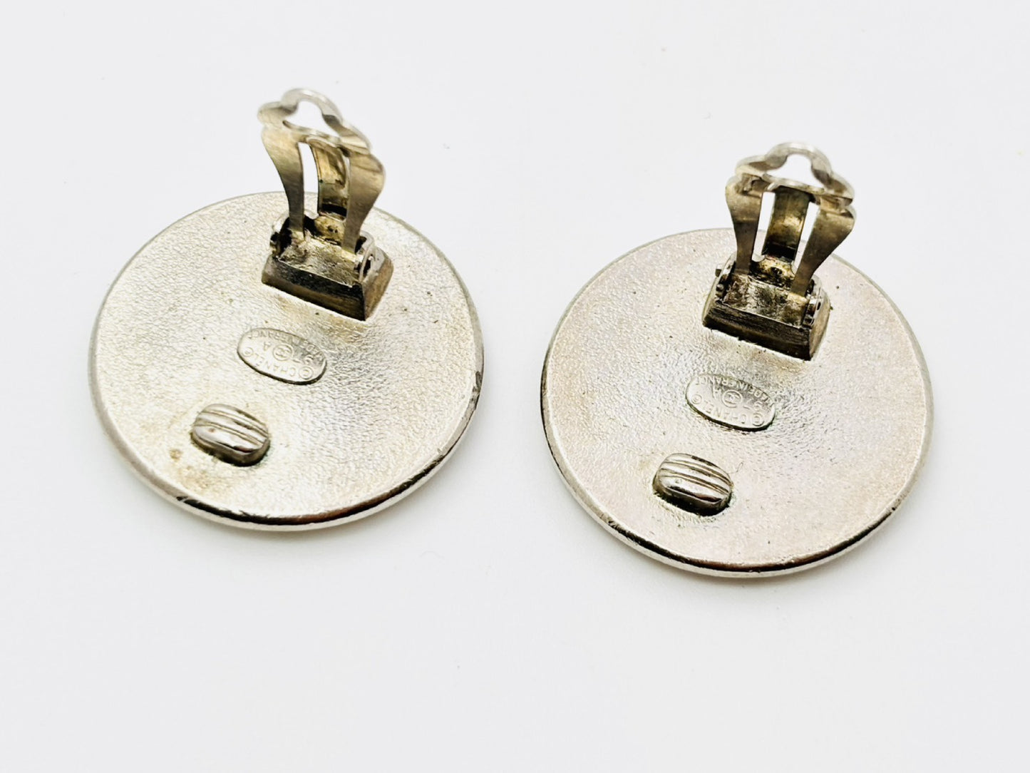 CHANEL Coco Mark Round Earrings 97A Black x Silver Earrings