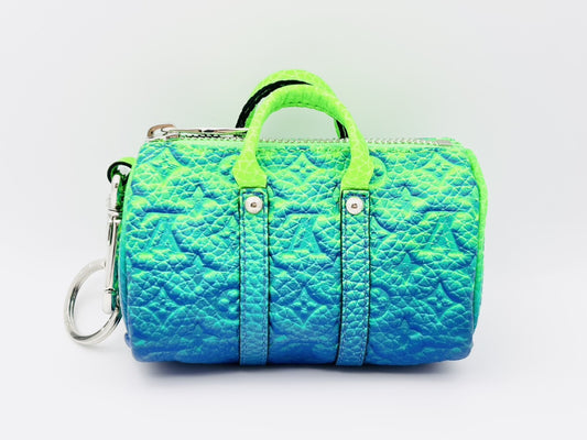 LOUIS VUITTON MP3284 Porte-Clés Mini Keepall Pouch with Charm and Key Ring, Monogram Embossed, Green and Blue, CX1212 Key Case/Key Holder