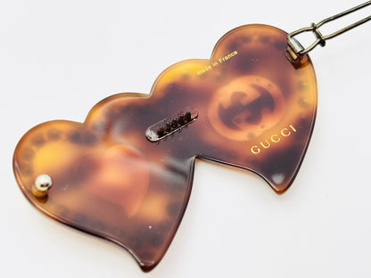 GUCCI Gucci Interlocking G Heart Rhinestone Hairpin Barrette Resin Brown Hair Accessory