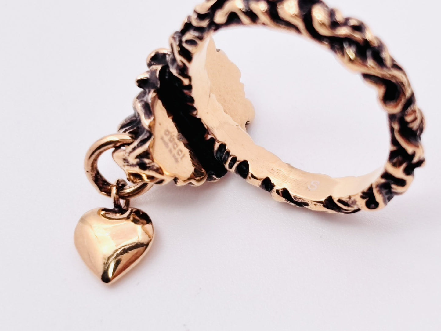 GUCCI Lion Head Heart Ring #S Gold Ring