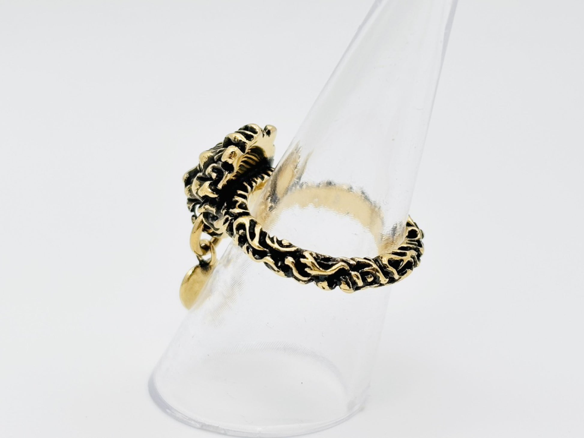 GUCCI Lion Head Heart Ring #S Gold Ring