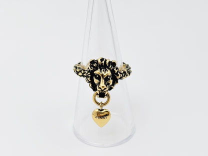 GUCCI Lion Head Heart Ring #S Gold Ring
