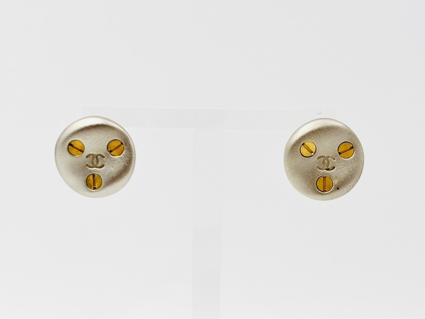 CHANEL Coco Mark Round Earrings 98P Gold x Silver Earrings