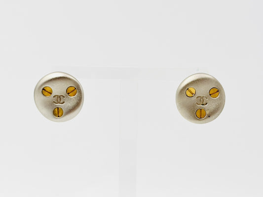 CHANEL Coco Mark Round Earrings 98P Gold x Silver Earrings