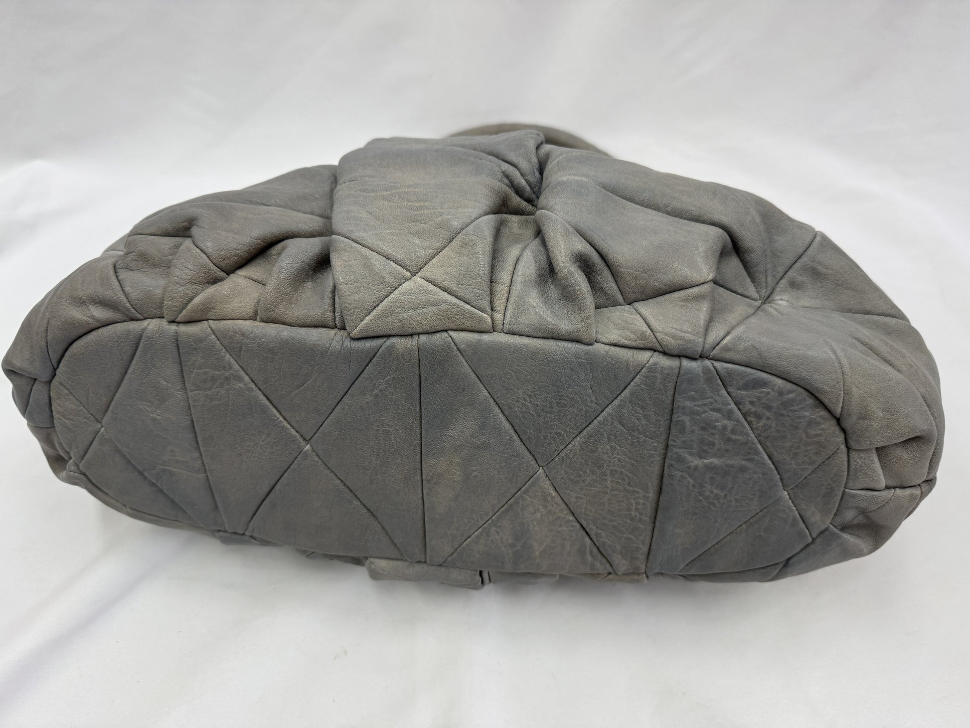 Miu Miu Logo Handbag Shoulder Bag Leather Gray 2-Way Bag Shoulder Bag