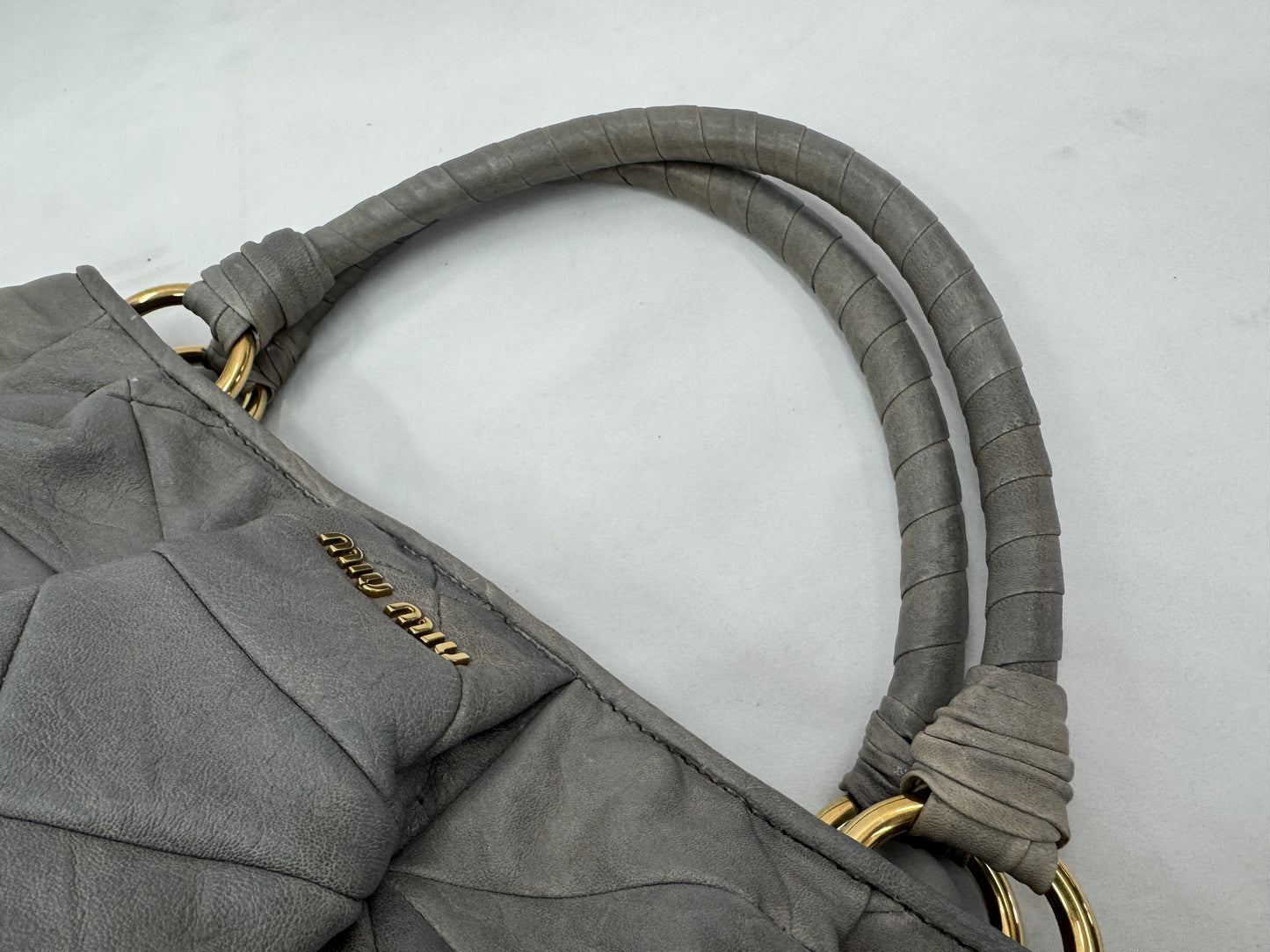 Miu Miu Logo Handbag Shoulder Bag Leather Gray 2-Way Bag Shoulder Bag