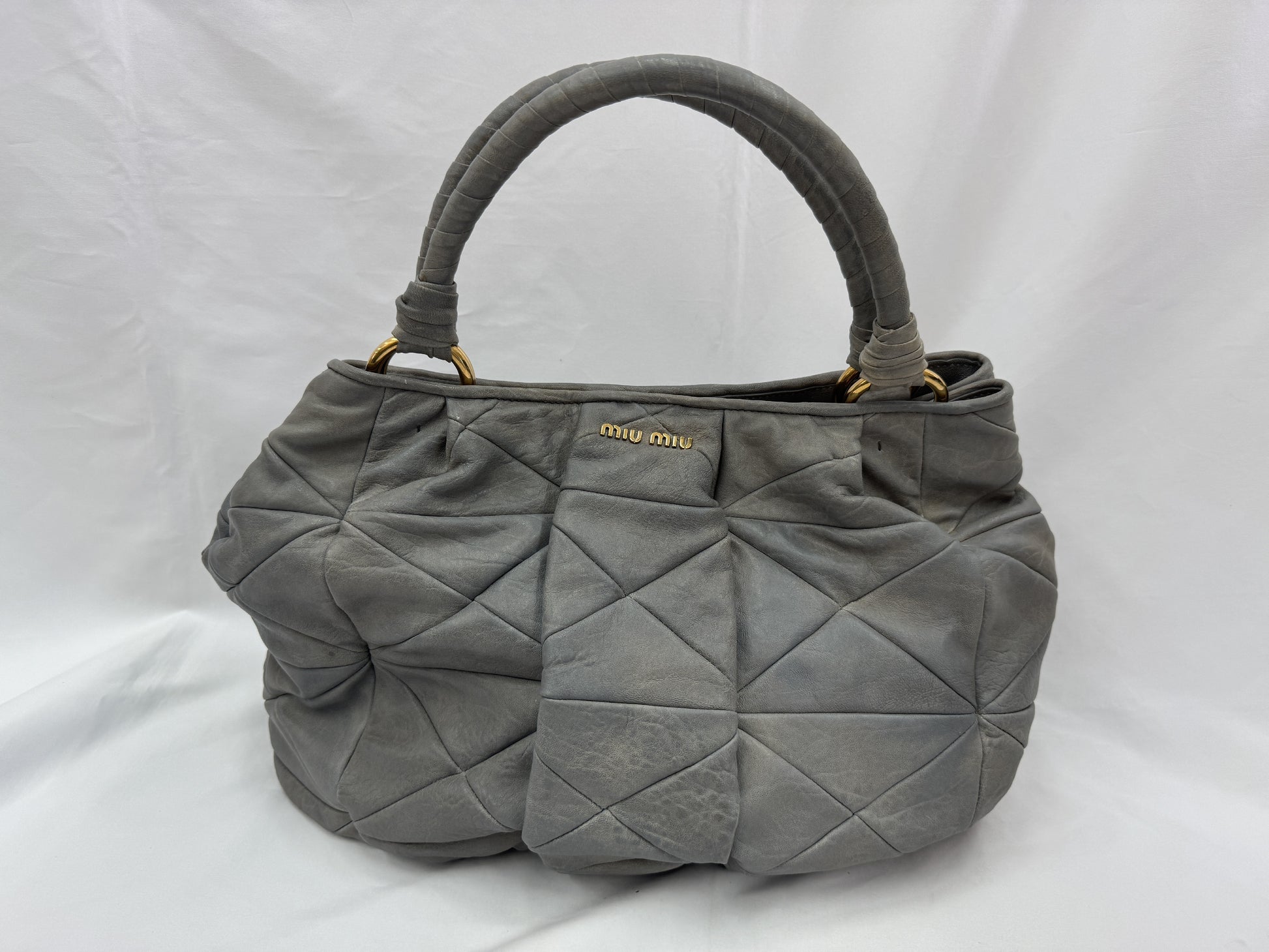 Miu Miu Logo Handbag Shoulder Bag Leather Gray 2-Way Bag Shoulder Bag