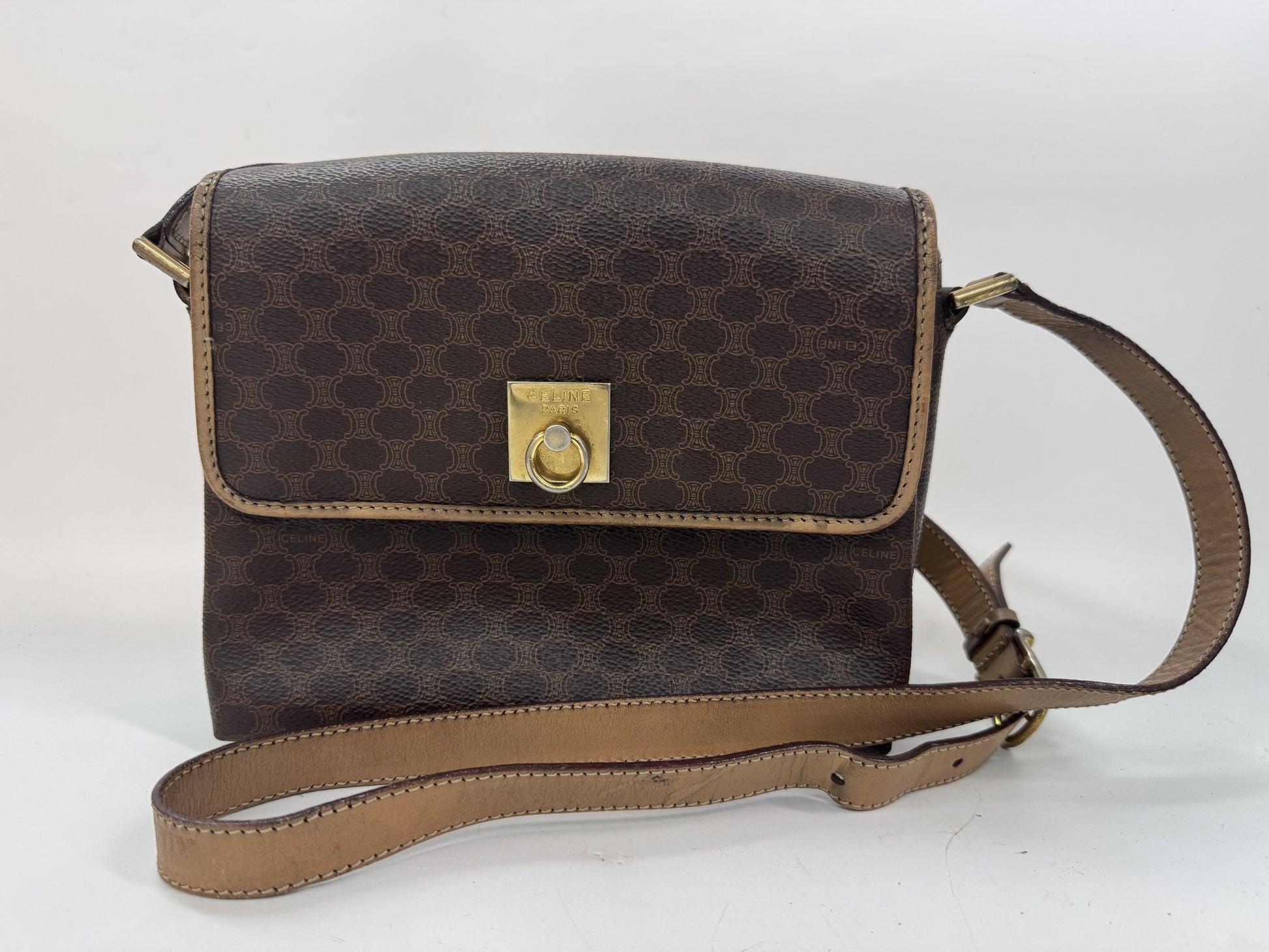 CELINE Macadam Leather Shoulder Bag