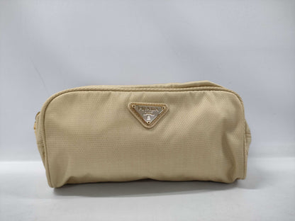 PRADA logo plate pouch, nylon, beige