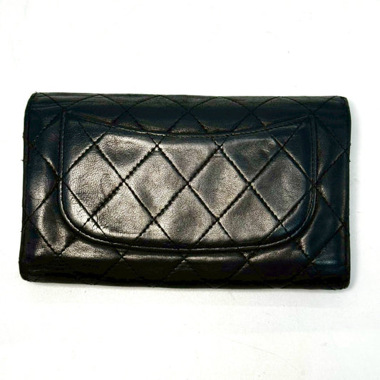 CHANEL Matlasse Lambskin Timeless Classic Tri-Fold Long Wallet Black 12545846